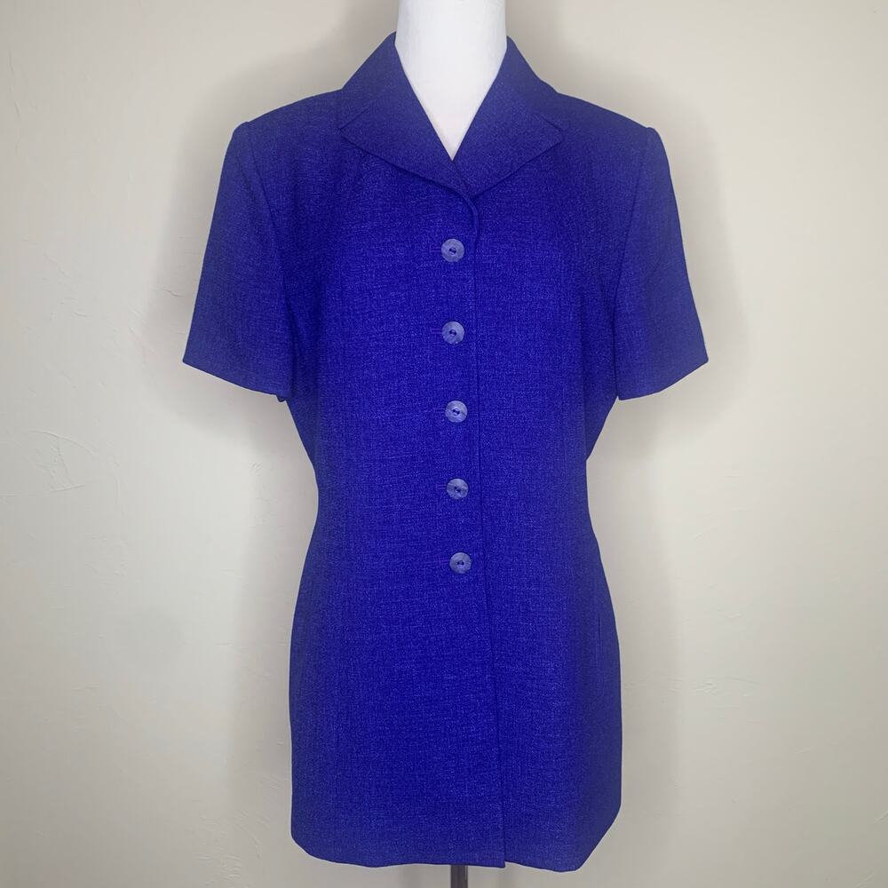 Le Suit Blue Long Blazer Short Sleeve ? Woven Size Medium?